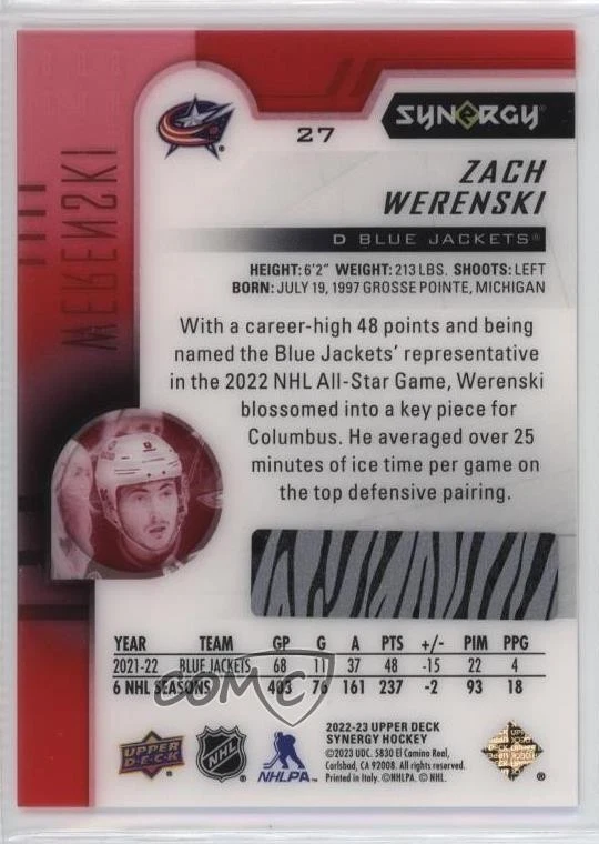 2022-23 Upper Deck Synergy Bounty Red Zach Werenski #27 - Image 2 of 2