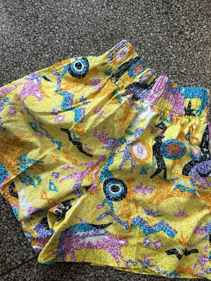Vintage 80s 90s Abstract Print New Wave Shorts High Rise Funky Yellow XS - Image 2 of 4