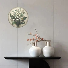 1pc 2D Vintage Floral Pattern Round Aluminum Wall Decor- Lily of Valley Design,