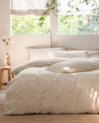 Linen Cotton Duvet Cover - Garden Floral Jacquard Textured Comforter Cover Set 3