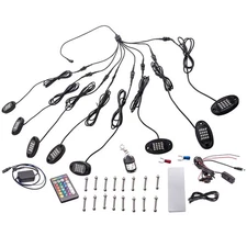 16x RGB Motorcycle LED Light Kit Under Glow Body Neon Strip For Jeep DC12V Black