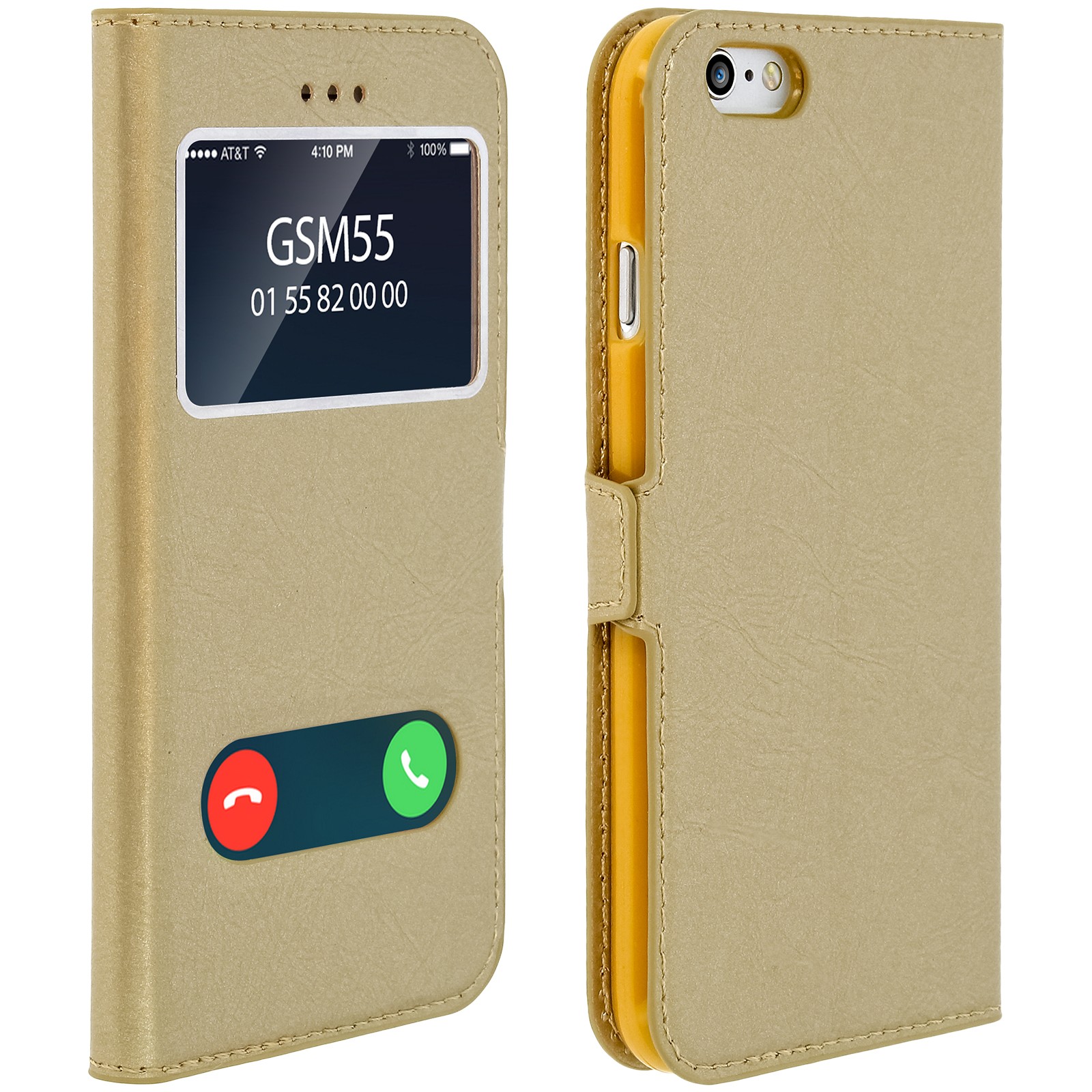 Coque iPhone 6s double fenêtre support vidéo dorée housse de protection étui