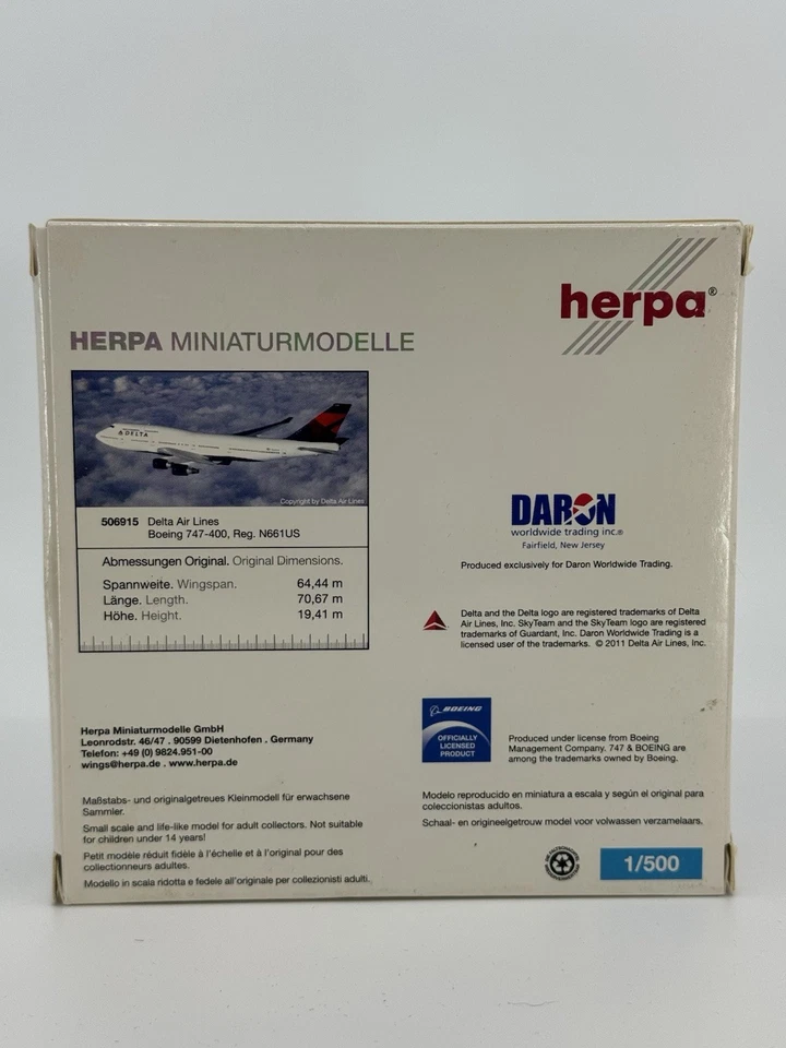 Herpa Wings 1:500 Delta Boeing 747-400 - Image 2 of 2