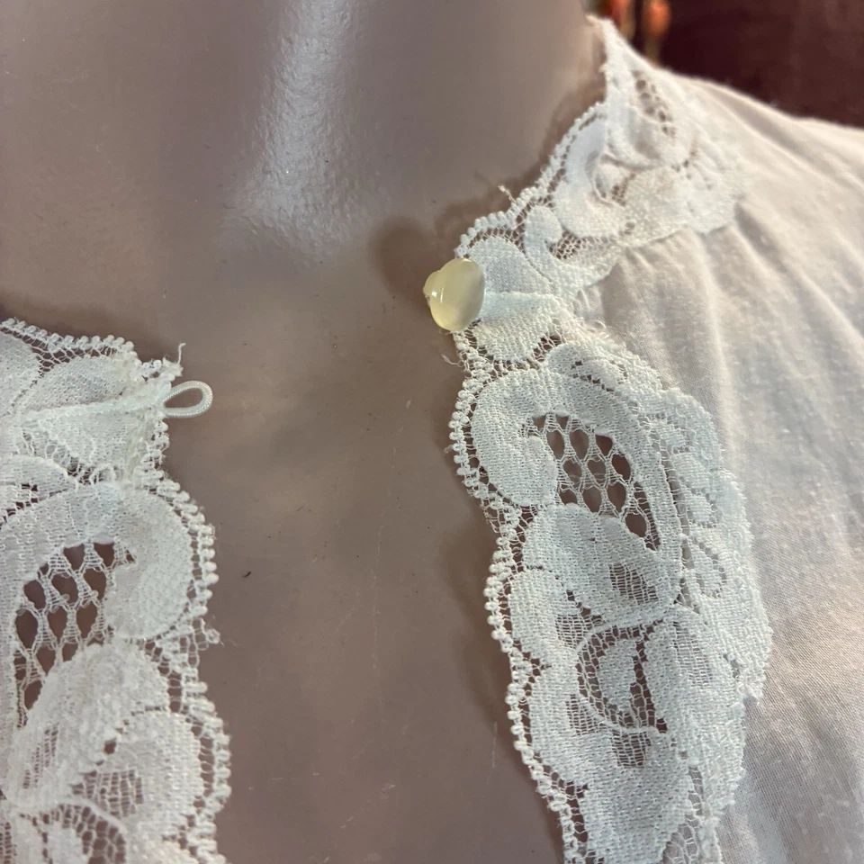 Camisón Barbizon Vintage Manga Larga Talla Pequeña Rosa Mezcla de Algodón Borde de Encaje Foto 4 de 4