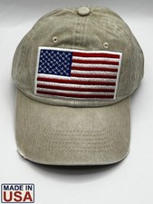 Fabric Washed US Flag Hat Khaki Made in USA Adjustable Dad Cap vintage style New