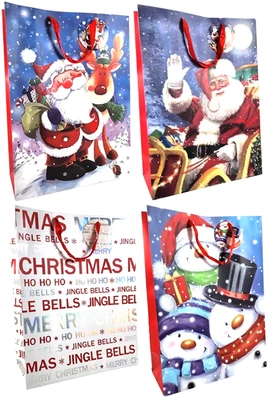 4 Christmas Gift Bags Extra Big Large with Handles Christmas Tote Bags Gift Tag