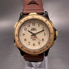 Timex Indiglo Watch Men 37mm Cream Dial Black Tone Round New Battery VTG ABC