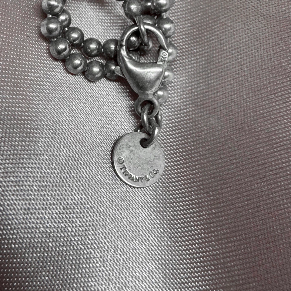 Tiffany & Co Sterling Silver Coin Edge Dog Tag Necklace Pendant w 34" Ball Chain - Image 4 of 4