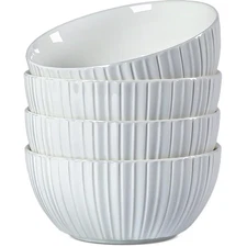30 OZ White Ceramic Bowls Set of 4 - Perfect for Soup Bowl, Cereal Bowl, Oatm...