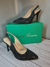 Lauren Lorraine Rachel Rhinestone Black Sparkle Slingback Heels Sz 8.5 Glamorous