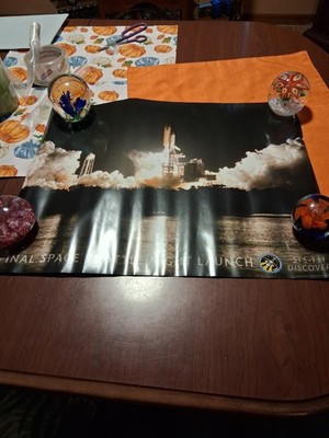 Space shuttle Discovery night launch poster