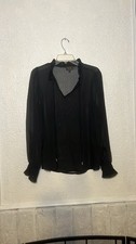 OLM black sheer V-neck blouse with front ties and ruffle top size XL