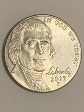 2017-P Thomas Jefferson Nickel 5 Cent Coin.