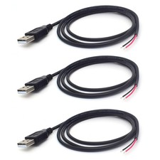3PCS 1M/3.3FT 22AWG USB Male Plug Pigtail,USB 2.0 Male Plug 2pin Bare Wire Op...