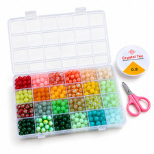 8mm Glass Bead Bracelet Making Kit 520 Beads 24-Compartment Organizer DIY