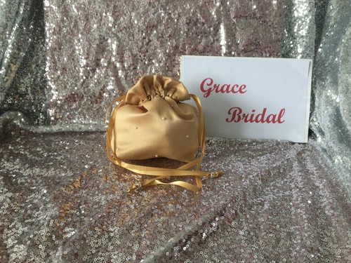 GOLD PEARL DUCHESS SATIN DOLLY BAG WEDDING PROM B/MAID FLOWERGIRL*UKMADE/SELLER* - Picture 3 of 6
