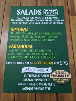 Potbelly Sandwich Works 2000s Official Salad Hanging Menu Board Sign 20'' X 30''