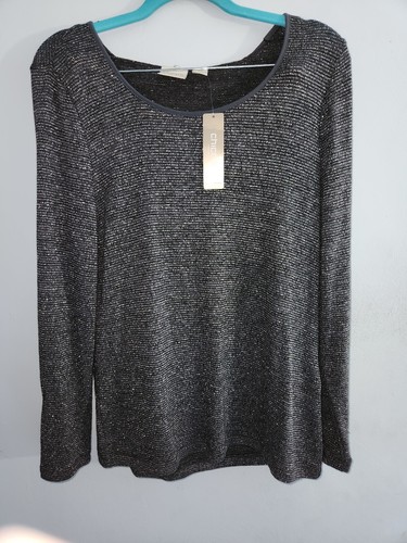 Chico's Metallic Shine Knit Removable Cowl Top Soapstone New Sz 0 - Picture 4 of 7