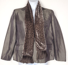Kasper Women's Blazer Size 14 Shimmering Green Gray One Button Front Lined Rayon