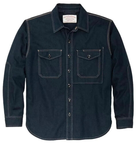 Filson Denim Work Shirt 20249478 Mid Wash Indigo Navy Dark Blue Jean Pre Washed - Picture 4 of 9
