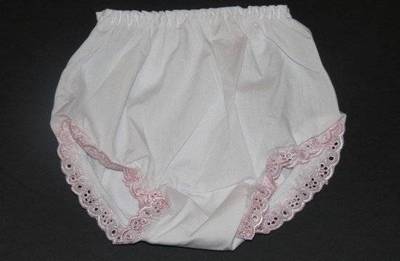 White & Pink Trimmed Eyelet Bloomers Diaper Cover  Sizes Newborn up to 4T