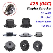 Pitch 1/4" Bore 6-20mm Simplex Chain Sprockets 9T-40T for 25 04C Roller Chain