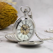 Vintage Steampunk Double Hunter Semi-automatic Mechanical Skeleton Pocket Watch