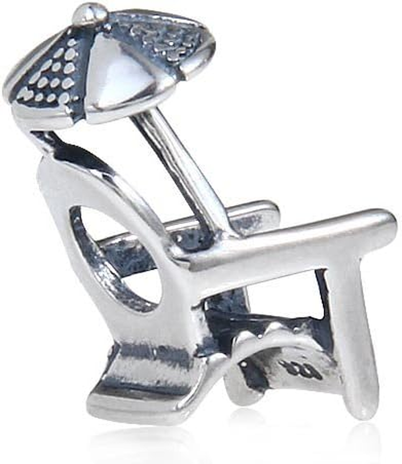 Beach Chair Umbrella Charm 925 Sterling Silver Travel Jewelry for Fashion