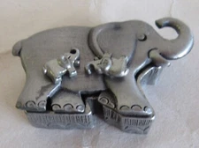 Torino Silver Tone Pewter Elephant w/Babies Trinket Box and Pin 2"