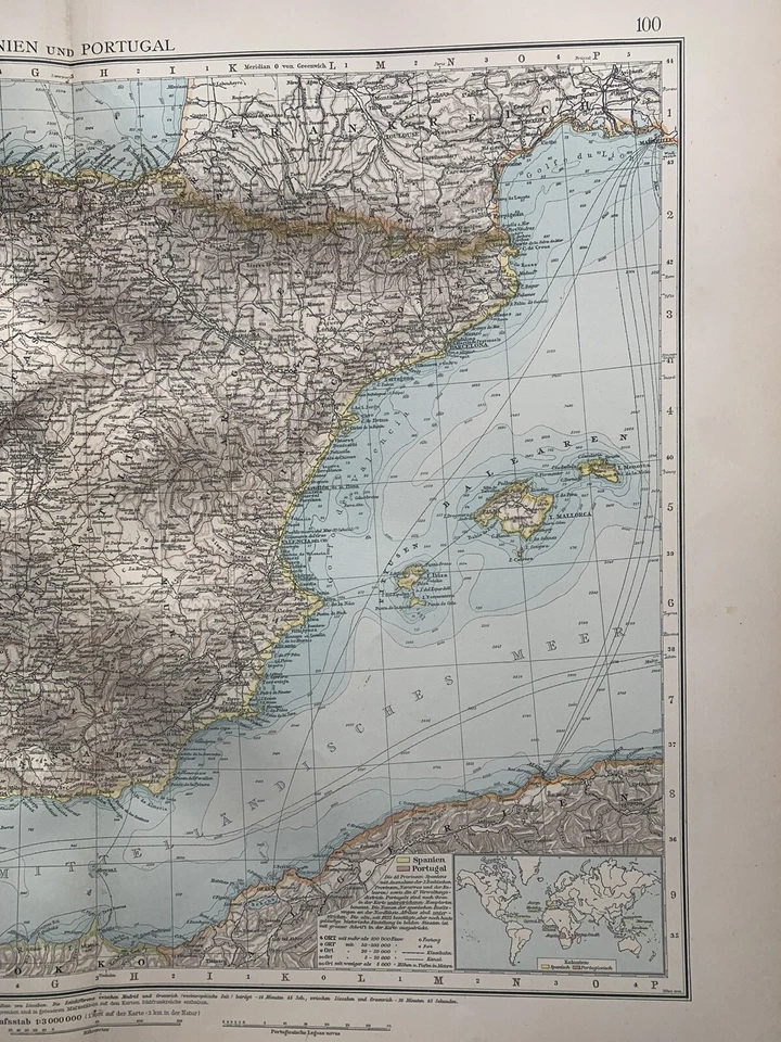 1899 Spain & Portugal Original Antique Map by Richard Andree - Image 3 of 3