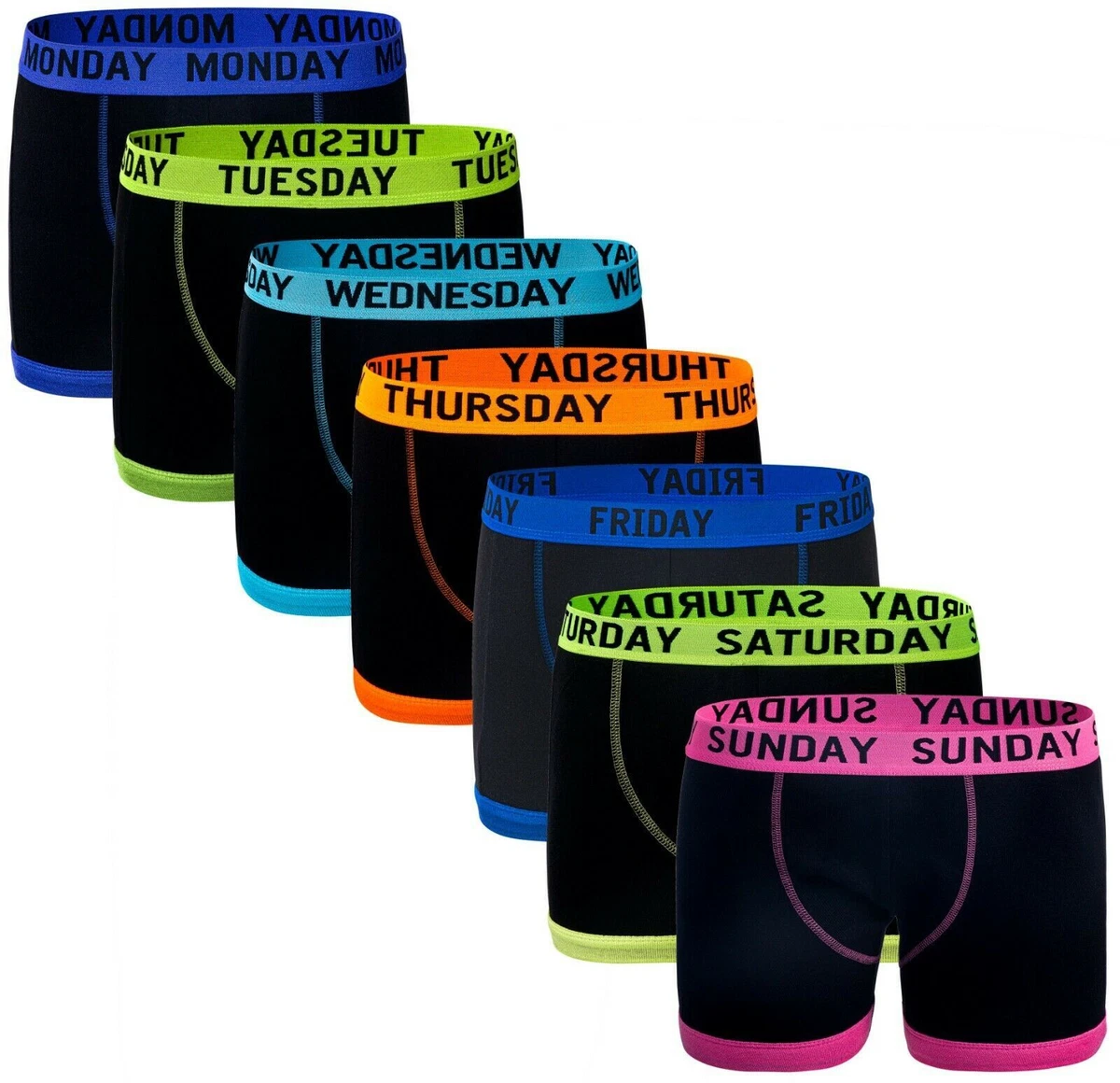 Boxers 7 Days Of The Week Boys Mens Boxer Shorts Kids Underwear 100% Cotton