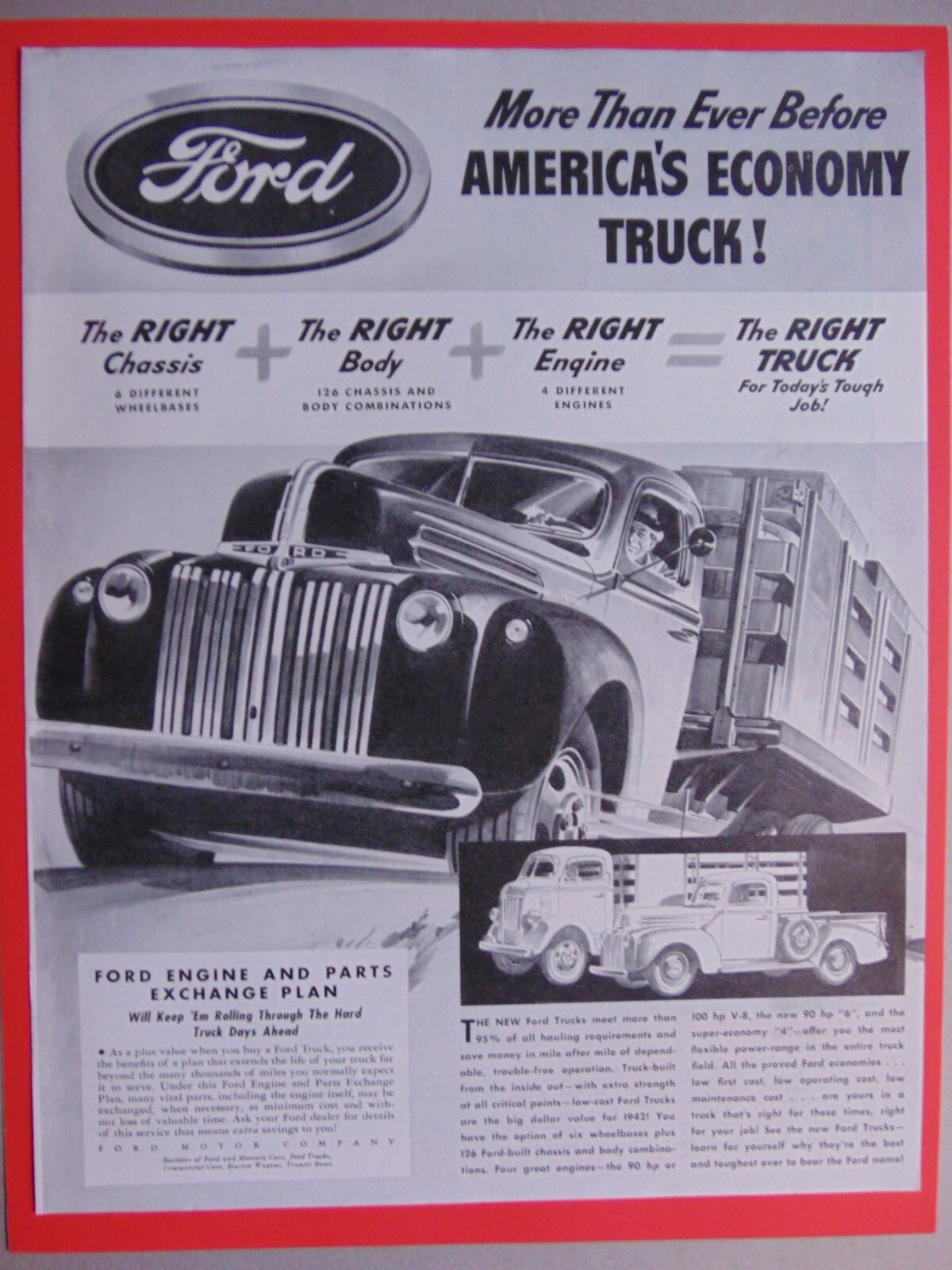 1941 FORD AMERICA'S ECONOMY TRUCK! vintage art print ad
