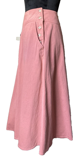 VTG Western Yoke A Line Maxi Skirt Pink Button Down USA Modest 80s Prairie Sm 4 - Picture 13 of 22