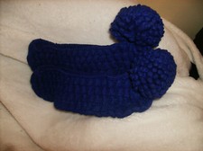 NEW BOOTIES PURPLE KNIT WITH POM POMS VTG SOCKS SLIPPERS FOOTSIES 9-11 ONE SIZE