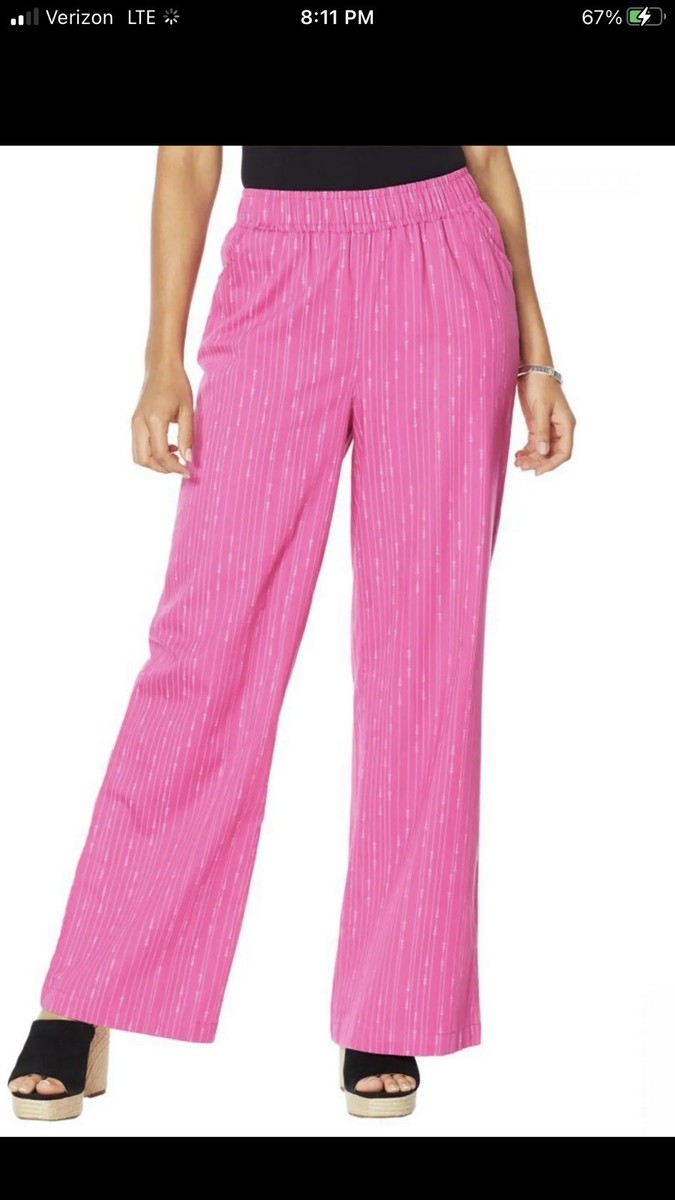 DG2 Diane Gilman SoftCell Denim Wide-Leg Pants Pink Striped