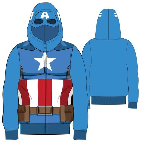 Kids Youth Marvel Comics Captain America Zip Up Halloween Cosplay Costume Hoodie - Picture 2 of 12