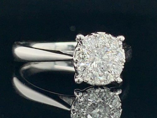 Diamond Solitaire Cluster Ring Round Brilliant Cut in 18ct White Gold - Foto 7 di 12
