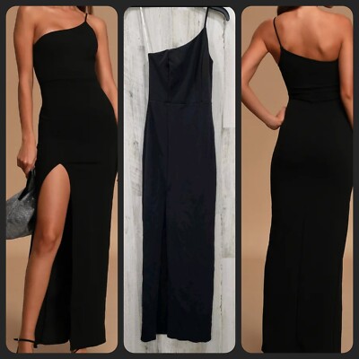 LULUS Keeper of My Heart Black One Shoulder Maxi Dress**Classy Size SMALL**NWOT