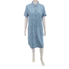 Denim Co Stretch Lyocell Star Printed Short Sleeves Shirt Dress Small Size Blue