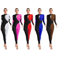 Womens Dancewear Rhinestones Leotard Keyhole Back Gymnastics Adults Jumpsuit