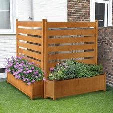 NAIZEA Wood Air Conditioner Fence Freestanding Privacy Screen with Planter Box