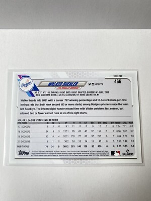 Walker Buehler 2021 Topps Series 2 Photo Variation Dodgers