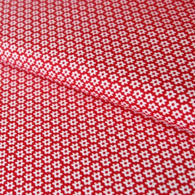 STOFFE KUDELLINO Baumwollstoff mit Blumen / Popeline " 1 cm weiße Blumen auf rot