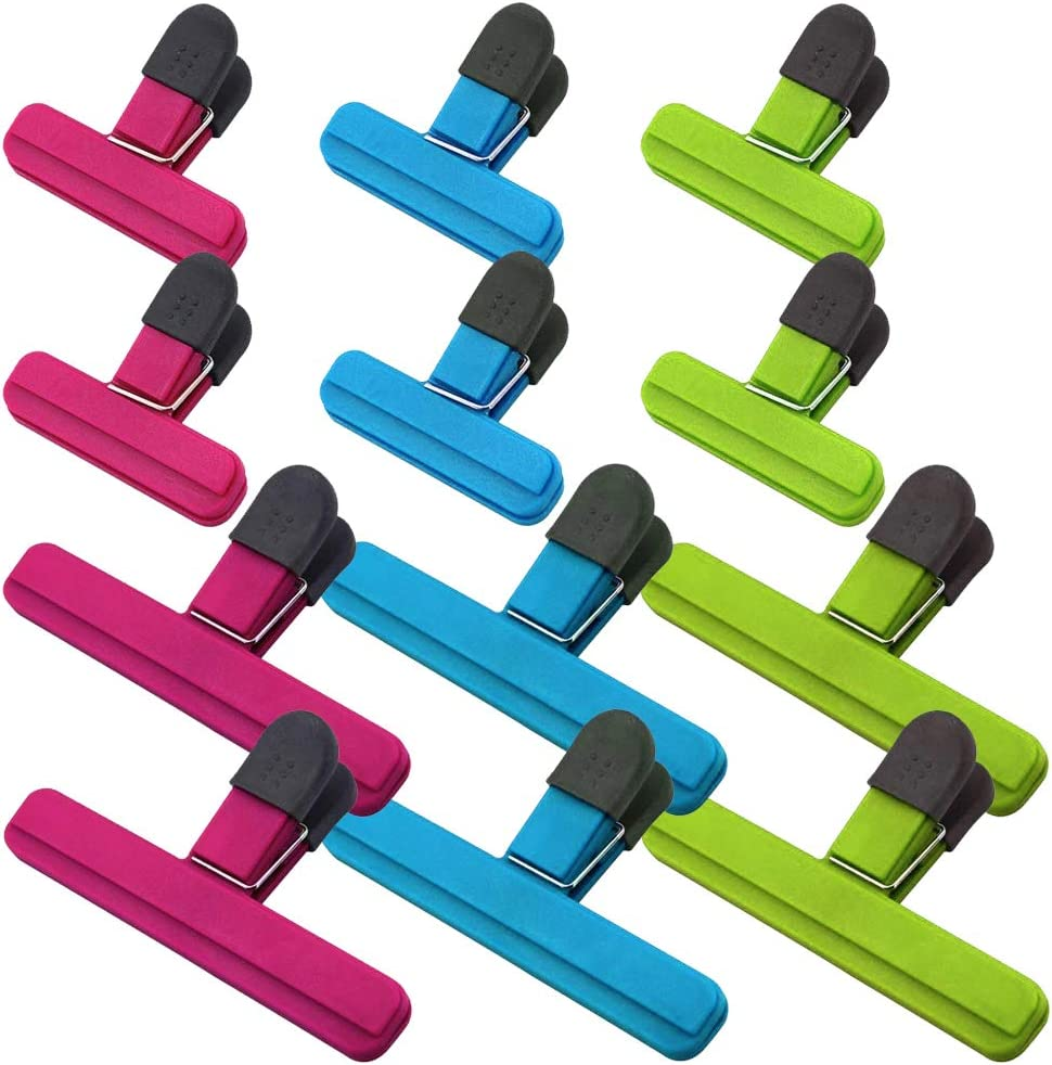 Pack of 12 Chip Bag Clips,  Heavy Duty Food Clips (6 Large & 6 Small Size) Assor