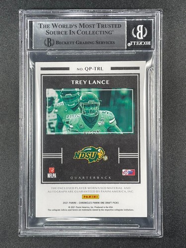 TREY LANCE 2021 CHRONICLES #7 PANINI ONE QUAD PATCH AUTO ROOKIE RC /99 BGS 8.5 - Picture 2 of 2