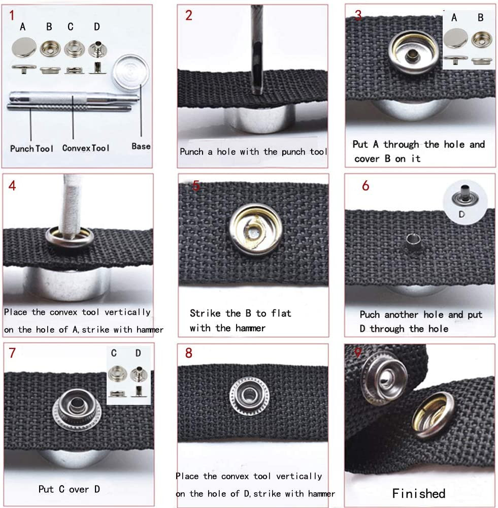 Snaps Kit for Boat Cover,Canvas Screws Snaps Buttons Tool Marine Grade Sewing Fa