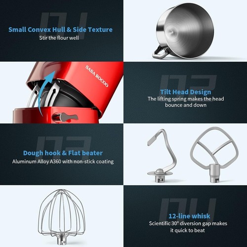 Stand Mixer 1500W/1800W 6+P Speed Tilt-Head Electric Kitchen Mixer with 7.5 - Picture 28 of 50