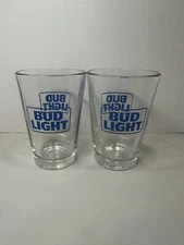 NEW Bud Light Beer Logo Set of 2 Small 4" Pub/ Bar Glasses, Libbey Duratuff 10oz