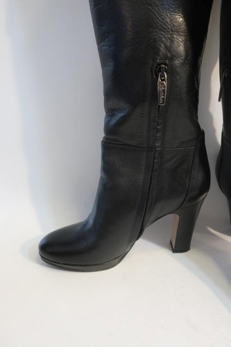 Women Max Mara Black 1/4 Zip Leather Heeled Boots 37.5 US/7.5 - Picture 3 of 12
