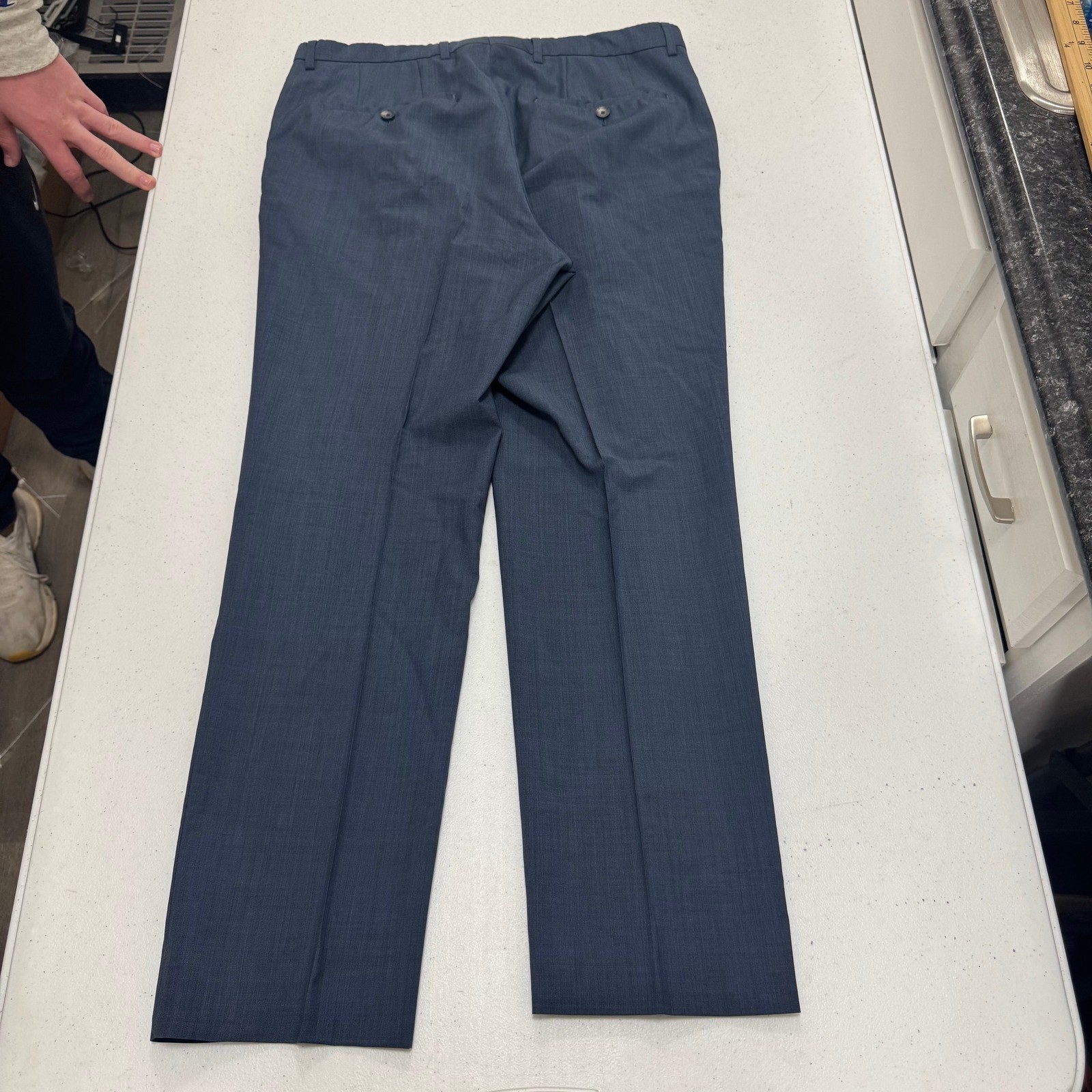 Hugo Boss Mens Blue Textured Dress Pants Flat Front Trousers Size 32R 32x27 thumbnail 3